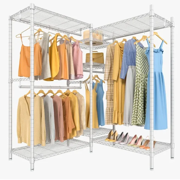 VIPEK L6 Garment Rack L Shaped Clothes Rack Heavy Duty Clothing Rack Metal Freestanding Closet, Medium size, White