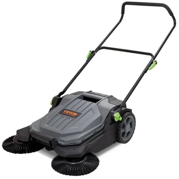 VEVOR Walk-Behind Hand Push Floor Sweeper, 25.6 inch Sweeping Width Floor Sweeper Manual Non-Electric, 5-Gallon Waste Container, Angle & Height