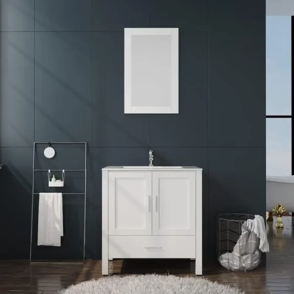 Goodyo 30" White Bathroom Vanity and Sink Combo Modern Drop in Sink Bathroom Cabinet with Mirror and Drain