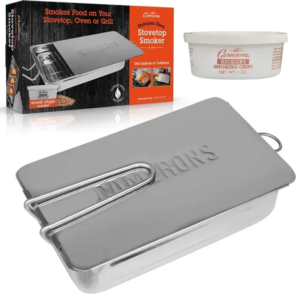 Stovetop Smoker - Gourmet Mini (7�?x 11�?x 3.5�? Stainless Steel Smoking Box with Wood Chip Sample - Works Over Any Heat Source, Indoor or Outdoor