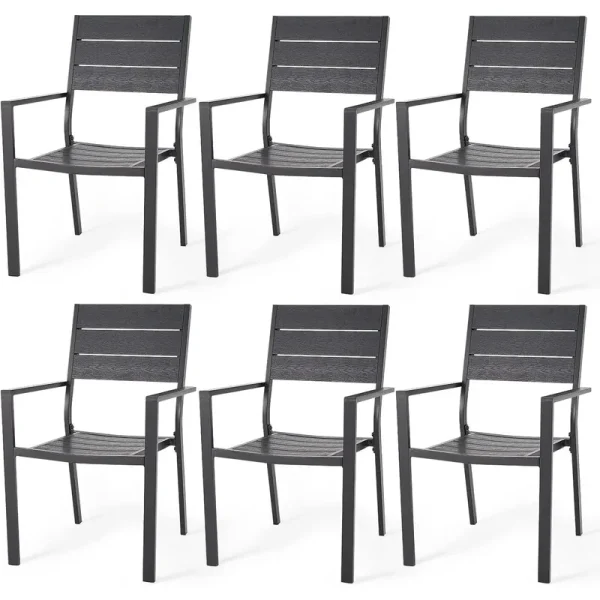 AECOJOY 6 Pieces Outdoor Dining Chairs, Aluminum Frame Stackable Patio Chair