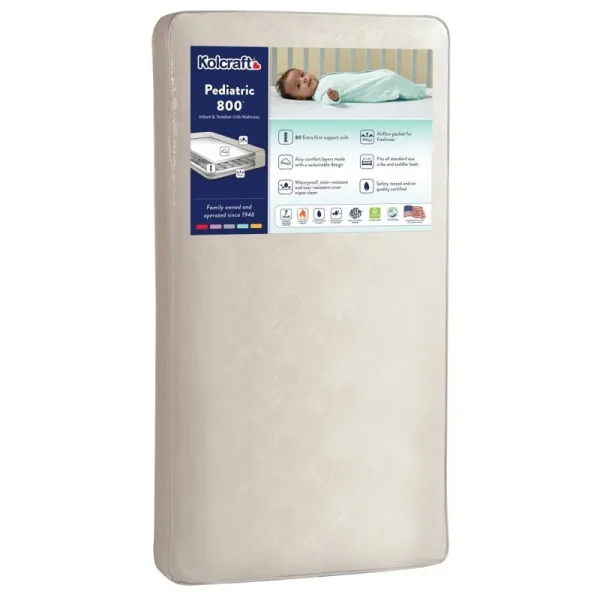 Pediatric 800 Extra Firm Ultra Deluxe. 80 Coil Crib and Toddler Mattress. White