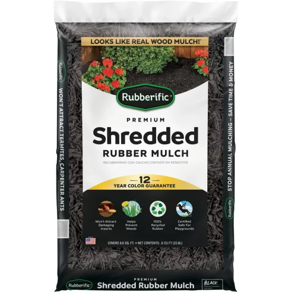 Rubberific Premium Shredded 0.8-cu ft Black Rubber Mulch | LRM8BK