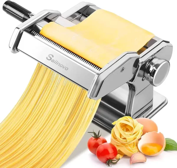 Sailnovo Pasta Maker Machine 150 Roller Pasta Maker 7 Adjustable Thickness Settings 2-in-1 Noodles Maker with Rollers and Cutter Perfect for Spaghetti