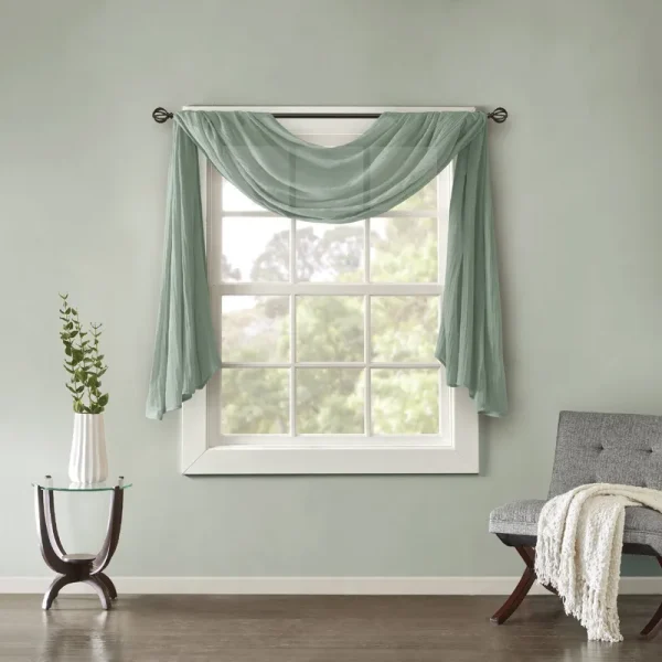Madison Park - Harper Solid Crushed Scarf Sheer - Aqua - 42x144"