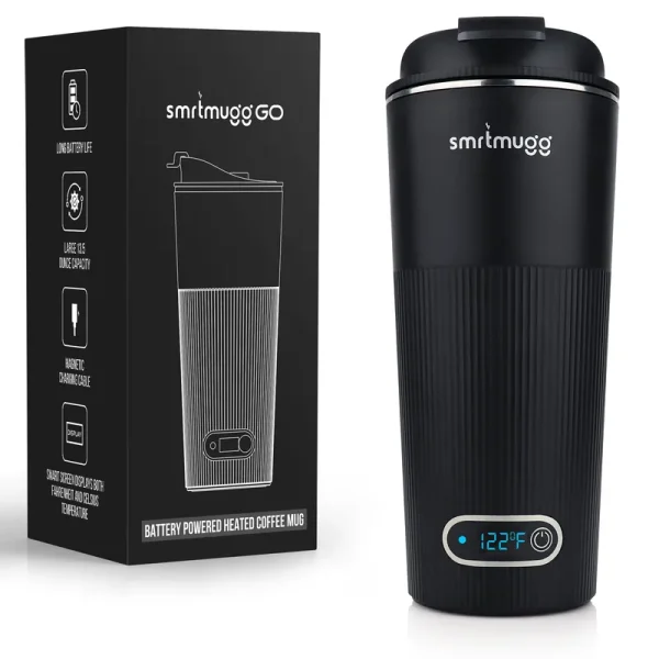 SmrtMugg Go Heated Coffee Mug, Travel Mug, 135 oz Smart Mug, Battery Powered Heated Coffee Mug, Great for Coffee and Tea, Snap O