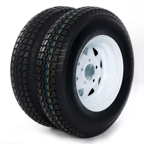 Ktaxon 2PCS Trailer Tires on Rims ST175 - 80D - 13 ST175/80D - 13 6PR H188 5 Lug/4.5" Hole Bolt White Spoke Wheel Tubeless