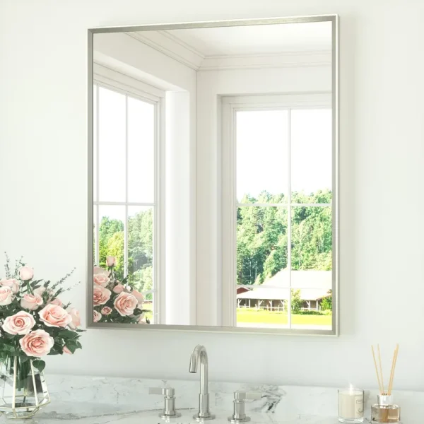 30 x 36 Inch Brushed Nickel Rectangle Beveled Framed Bathroom Vanity Mirror