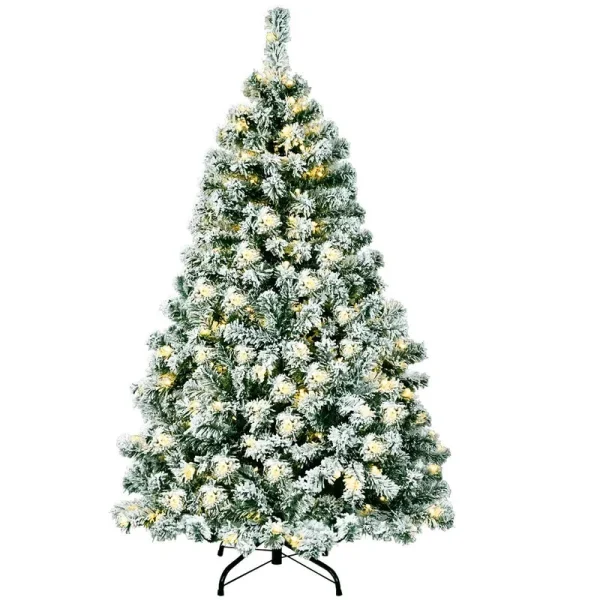 Costway 7.5ft Pre-Lit Premium Snow Flocked Hinged Artificial Christmas Tree w/550 Lights