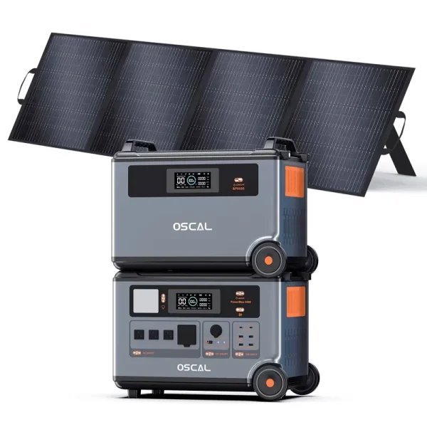OSCAL Powermax 6000 Portable Power Station, 3600wh LiFePO4 Battery with 6000W Output, BP3600 Expansion Battery & 200W Solar Panels, Solar Generator for Camping, Home, Outdoor, Emergency Use