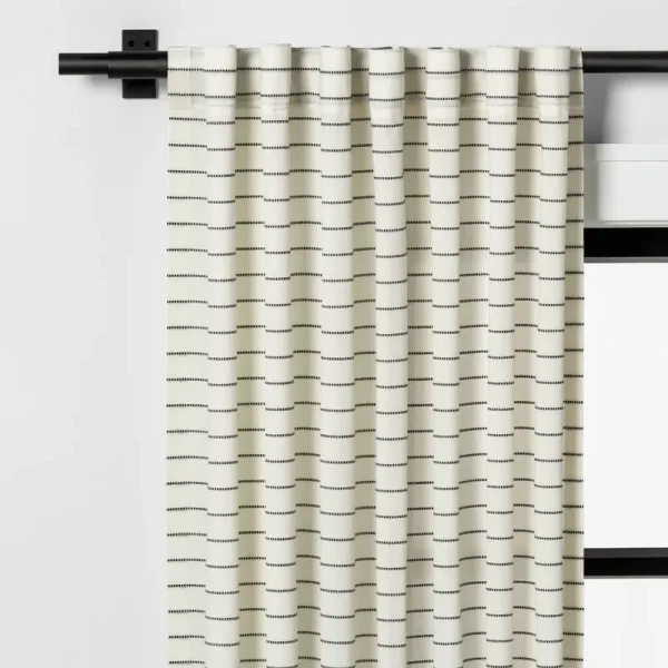 Blanket Stitch Curtain Panel Railroad Gray/Sour Cream 84- Hearth