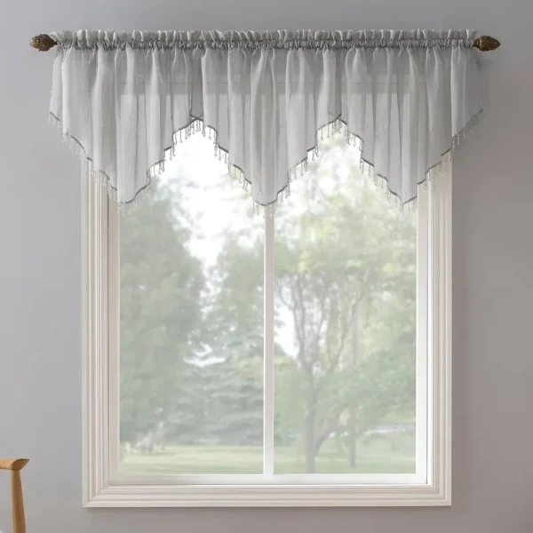No 918 Erica Crushed Sheer Voile Ascot Valance, Silver, 51x24