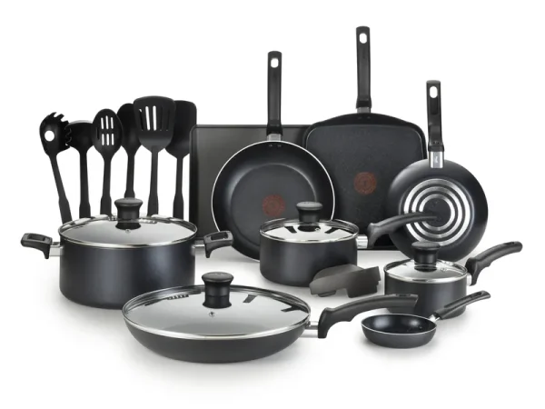 T-Fal Essentials 20 Pc. Nonstick Cookware Set, Black