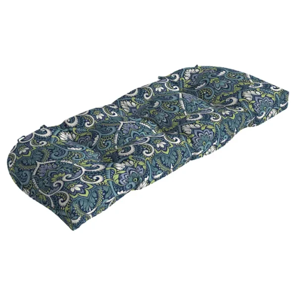 Arden Selections Sapphire Aurora Damask 18 x 41.5 in. Outdoor Wicker Settee Cushion, Blue