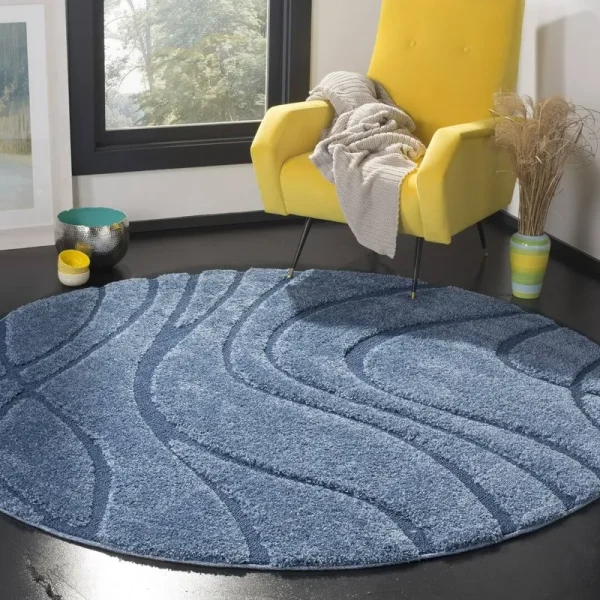 Stacie Abstract Blue Area Rug Ebern Designs Rug Size: Round 4'
