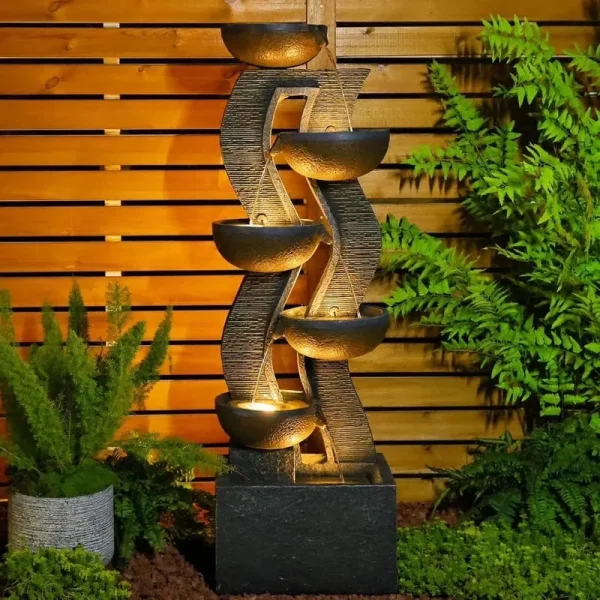 6 - Tiered Garden Water Fountains Large Outdoor Fountains and Waterfalls with Light for Patio Yard Porch Pool Decor