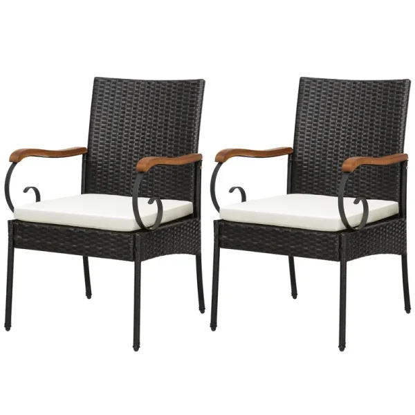 Set of 2, Outdoor PE Rattan Chairs with Soft Zippered Cushion, Heavy-Duty Metal Frame & All-Weather Wicker