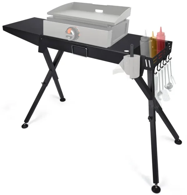 boldworks Table Top Griddle Stand for Blackstone 22 inch , 17 inch Blackstone with Shelf Spice Rack Tissue Holder Hooks for Outdoor Cooking Grill