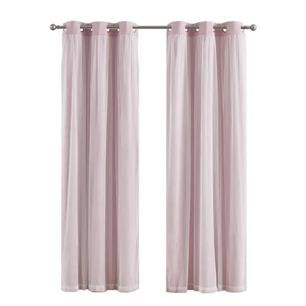 Your Zone Blackout with Sheer Overlay Grommet Curtain Panel - Pink - 37 x 84 in
