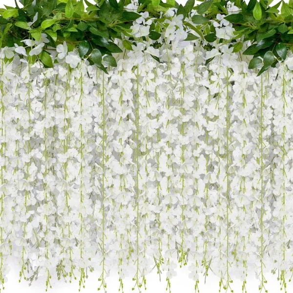 40 Branches Wisteria Hanging Flowers JACKYLED 6 Feet Artificial White Wisteria Vine Silk Wisteria Flowers Garland for Wedding Arch Party Garden Home