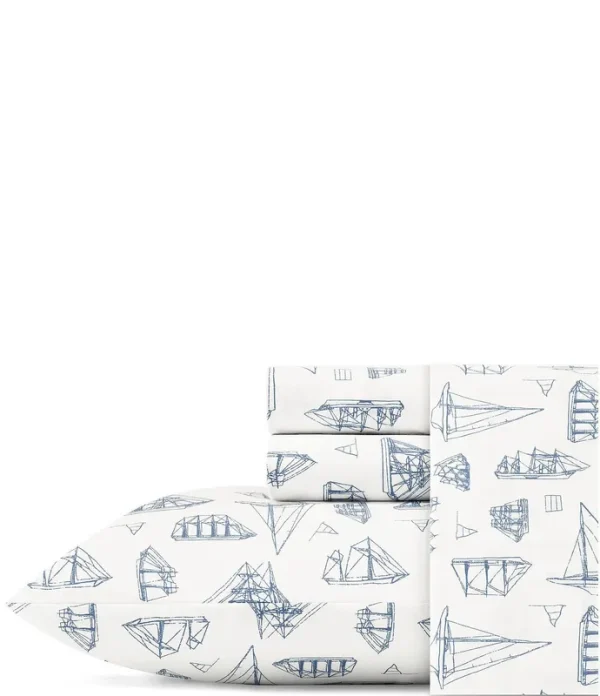 Nautica Whitewood Cotton Sheet Set, Blue, Twin