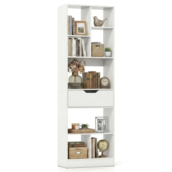 Tangkula 61” Tall Open Bookcase with Drawer(1/2)