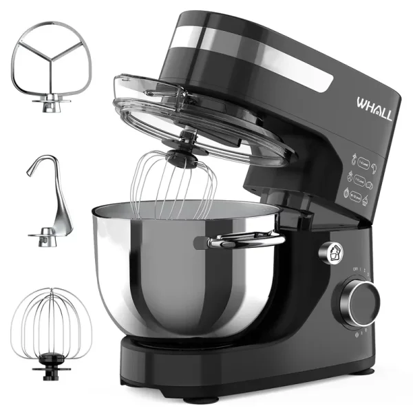 WHALL Stand Mixer - 5.5qt 12 - Speed Tilt - Head Electric Kitchen Mixer with Dough Hook/Wire Whip/Beater, Stainless Steel Bowl (Black) New