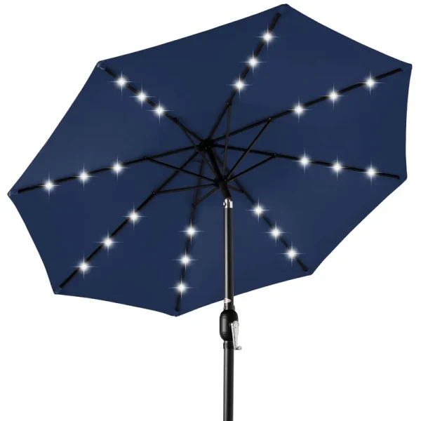 Best Choice Products Solar LED Lighted Patio Umbrella wirth Tilt Adjustment, Navy Blue, 10'