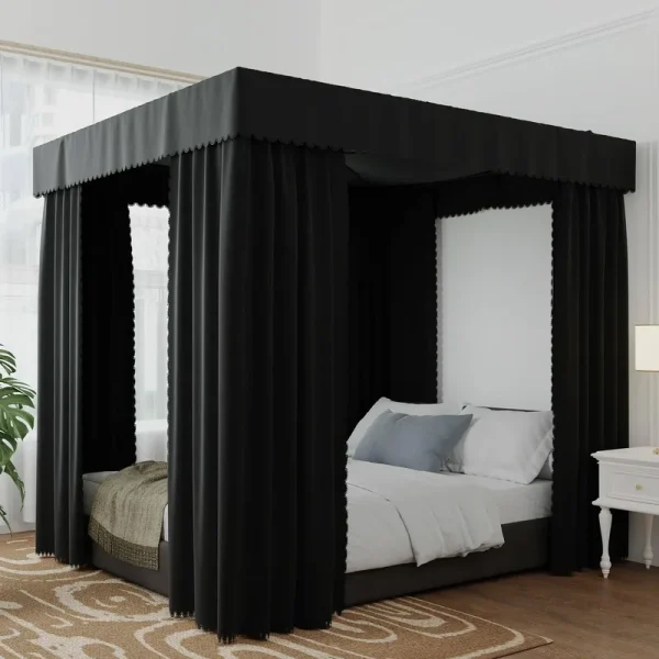 Hvqic Black Canopy Bed Curtains - 4 Corner Post Bed Curtains Queen Bed Curtains Lightproof Drapes Bed Canopy for Adults & Girls Bedroom Decoration (
