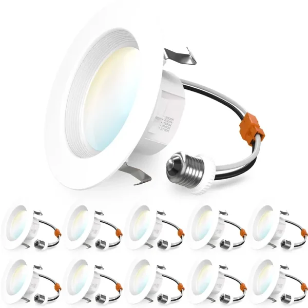 Sunco Lighting 10 Pack 4 inch LED Can Lights Retrofit Recessed Lighting, Selectable 2700K/3000K/3500K/4000K/5000K Dimmable, Baffle Trim, 11W=40W