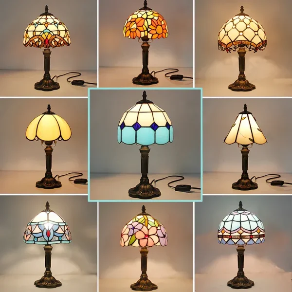 Retro Mediterranean Mosaic Table Lamp – Glass Shade Decorative Desk Light