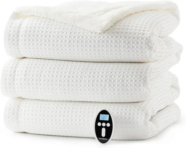 Heated Blanket Queen Size - Fast Heating Electric Blanket with Wireless LCD Controller, White, 84"x90"