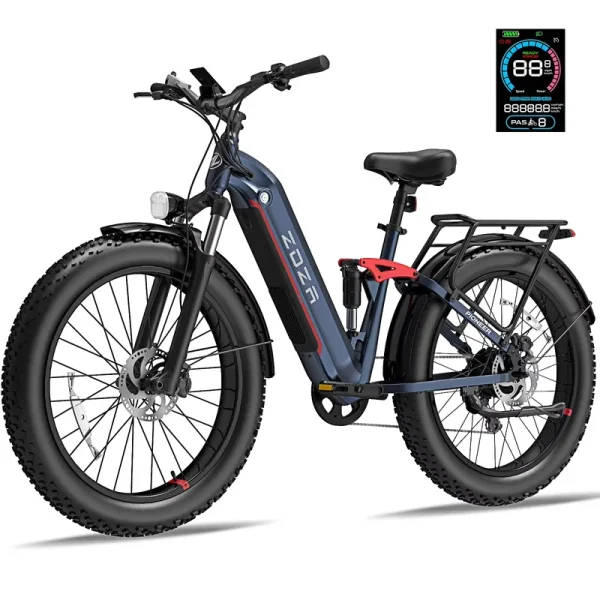 ZDZA Electric Bike for Adults, 26*4.0 Fat Tire 2000W Peak Motor 28MPH E - Mountain Bike, 48V 18ah Off Road Ebike with Shelves, Dual Shock Absorbers UL2849