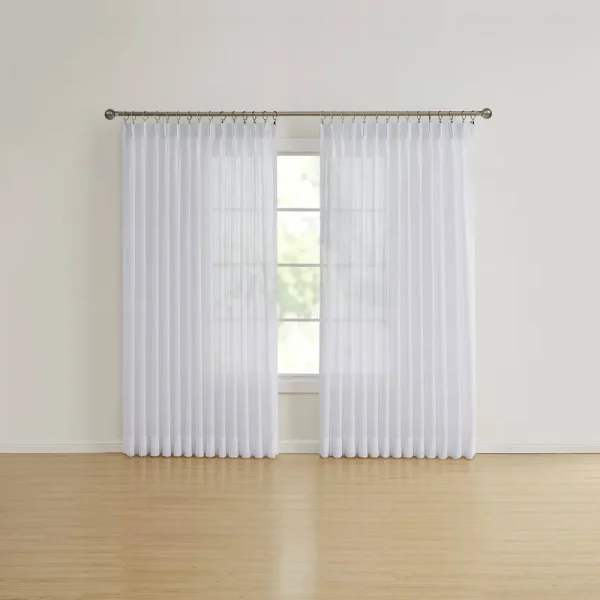 Belle Maison /Window Colyton Semi Sheer Pinch Pleat Curtain Pair, 96 x 84, White