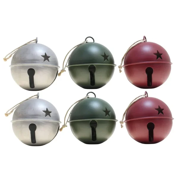 Jingle Bell Ornaments - 6 Pack - Assorted (Silver, Red & Green)