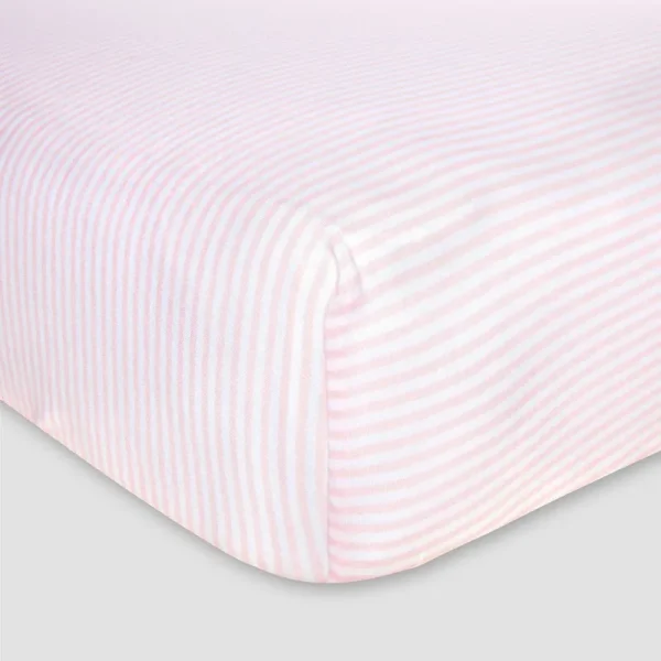Burt's Bees Baby Bee Essentials Stripe Organic Cotton Fitted Crib Sheet in Blossom