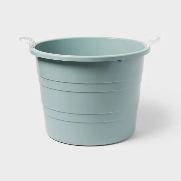 Plastic Kids' Storage Bin with Woven Handles Smoke Green - Pillowfort