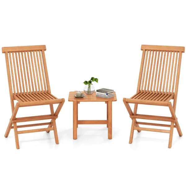 Tangkula 3 Pieces Outdoor Teak Wood Folding Patio Bistro Set
