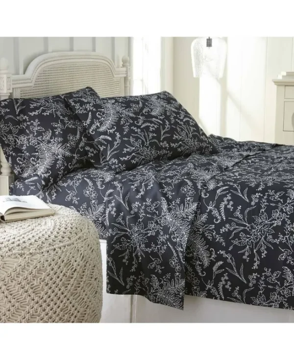 Southshore Fine Linens Ultra-Soft Floral or Solid 4-Piece Sheet Set - Black