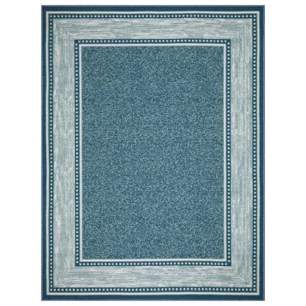 Ottomanson Ottohome Non-Slip Rubberback Bordered 5x7 Indoor Area Rug, 5' x 6'6 inch, Blue