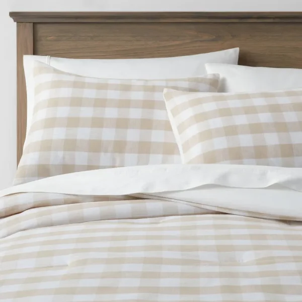 King Yarn-Dyed Gingham Comforter & Sham Set Khaki - Threshold
