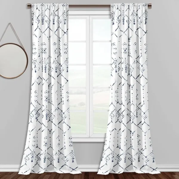 Hagley Geometric Room Darkening Rod Pocket Curtain Panel Dakota Fields Size per Panel: 52" W x 96" L, Curtain Color: Indigo