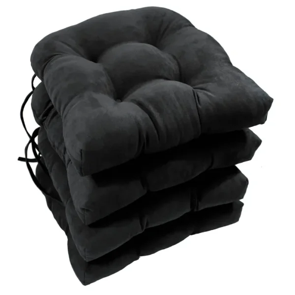 Blazing Needles 16-inch Solid Micro Suede U-Shaped Tufted Chair Cushions Set of 4 - Black