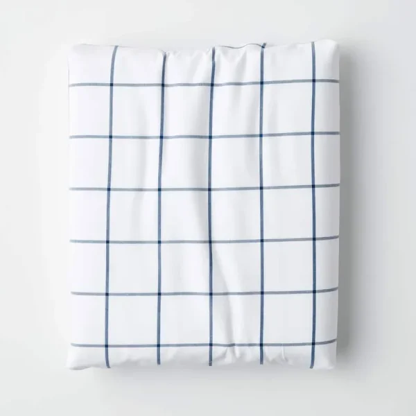 Block Plaid Classic Cool Cotton Percale Fitted Bed Sheet - Blue, Size Twin | The Company Store