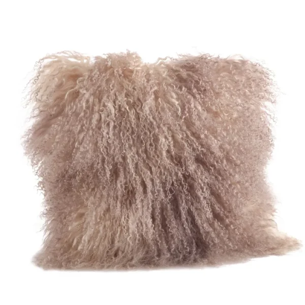 Saro Lifestyle 3564.OY16S 16 in. Square Wool Mongolian Lamb Fur Throw Pillow, Oyster