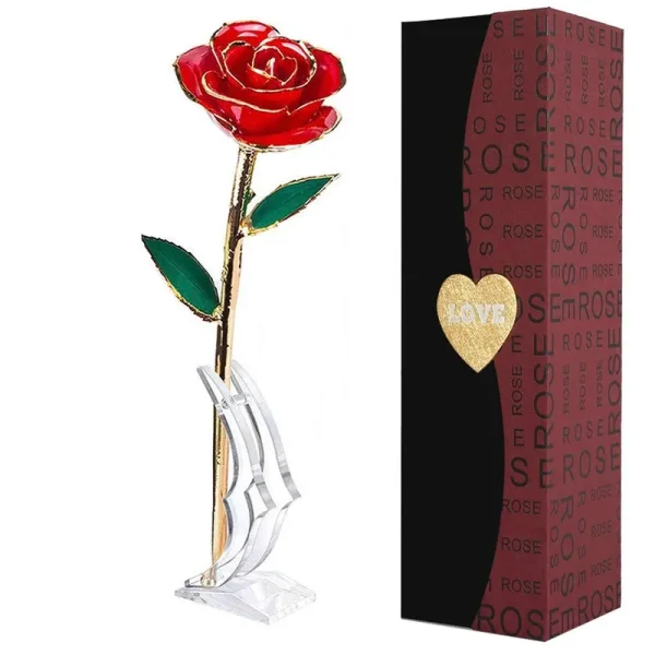 Suturun Gold Dipped Rose,24k Rose with Transparent stand,real Long Red