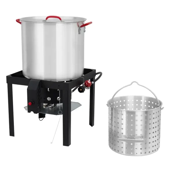 Huisuilinss 80 Qt Seafood Boiling Kit with Strainer, Outdoor Seafood Boil Pot and Basket with 110, 000 Btus Propane Burner and 0 - 10 PSI Regulatored for Cooking Shrimp and Crab