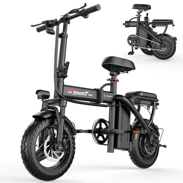 14" Electric Bike with Dual Front Suspension，500w Folding Ebike, up to 25miles 20MPH, 48V Removable Lithium - Battery, Stylish 14" Foldable Commuting Electric Bicycle for Women & Men