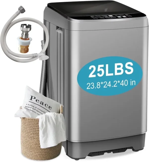 Kcpolre Portable Washing Machine, 25 lb Full Automatic Washer with 10 Programs & 8 Water Levels, Top Load Clothes Washing Machines with LED Display for Home, Apartment, Grey
