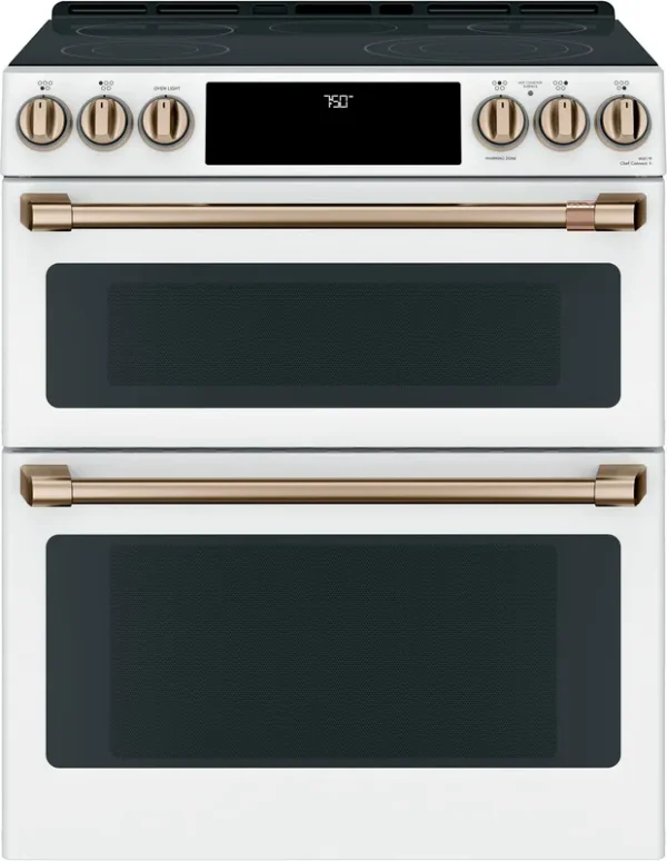 Cafe 30" Smart Slide-In, Front-Control, Radiant and Convection Double-Oven Range White